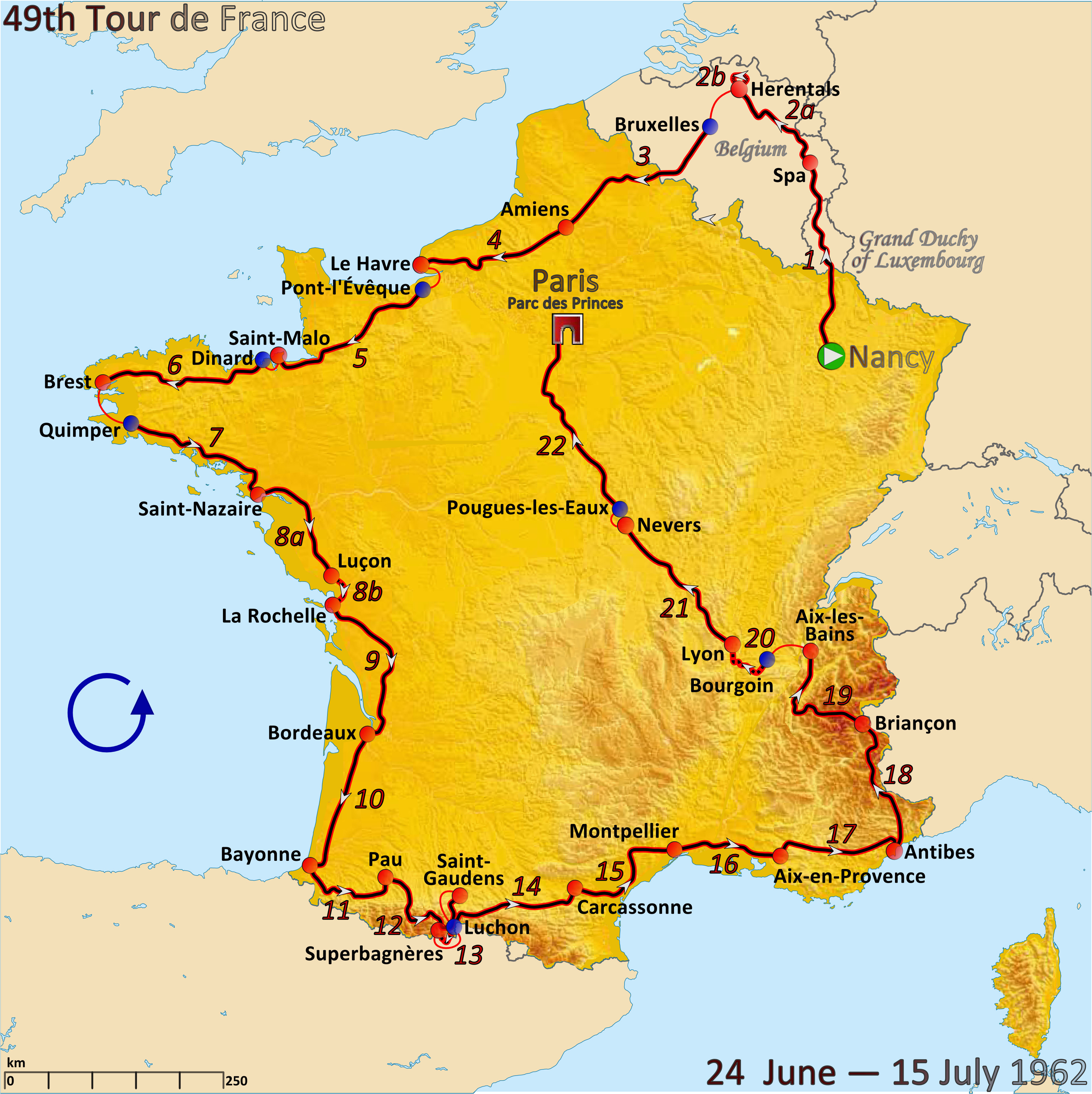 Where is tours In France Map File Route Of the 1962 tour De France Png