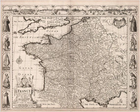 vintage map of france europe 17th century fine art reproduction mp013