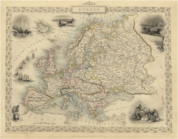 vintage map europe 1851 products antique maps map