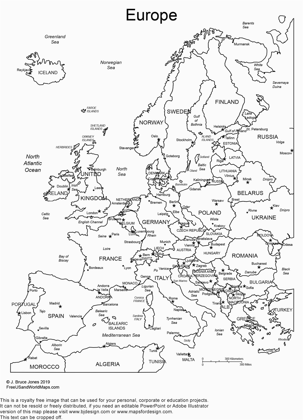 Black and White Political Map Of Europe Map Of the World with Country