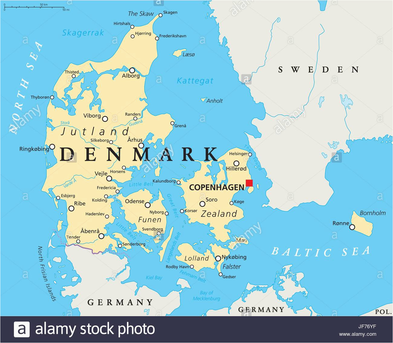 denmark physical wall map denmark on map of world