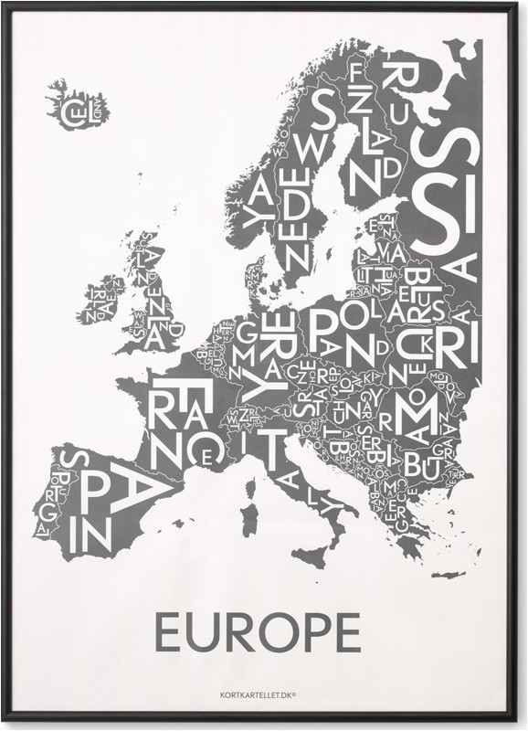 europe map by kortkartellet 50 x 70cm wall art print