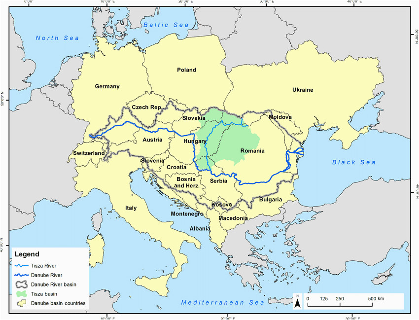 map of danube river basin and tisza river sub basin source