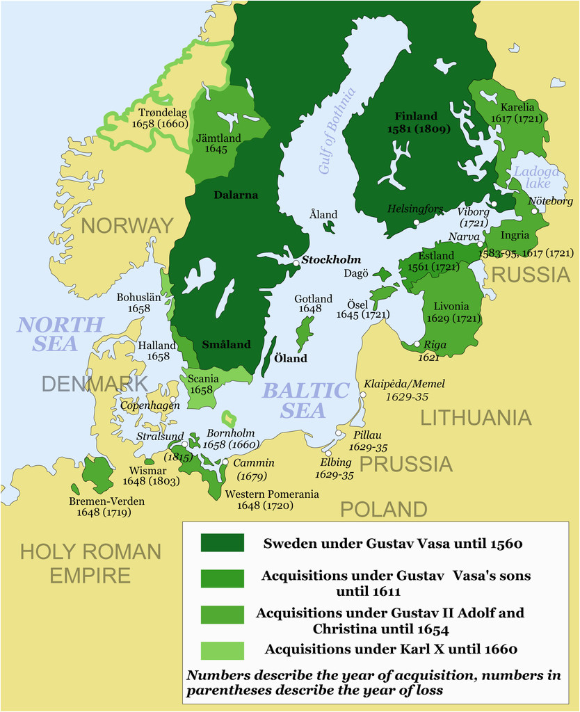map showing the development of the swedish empire between