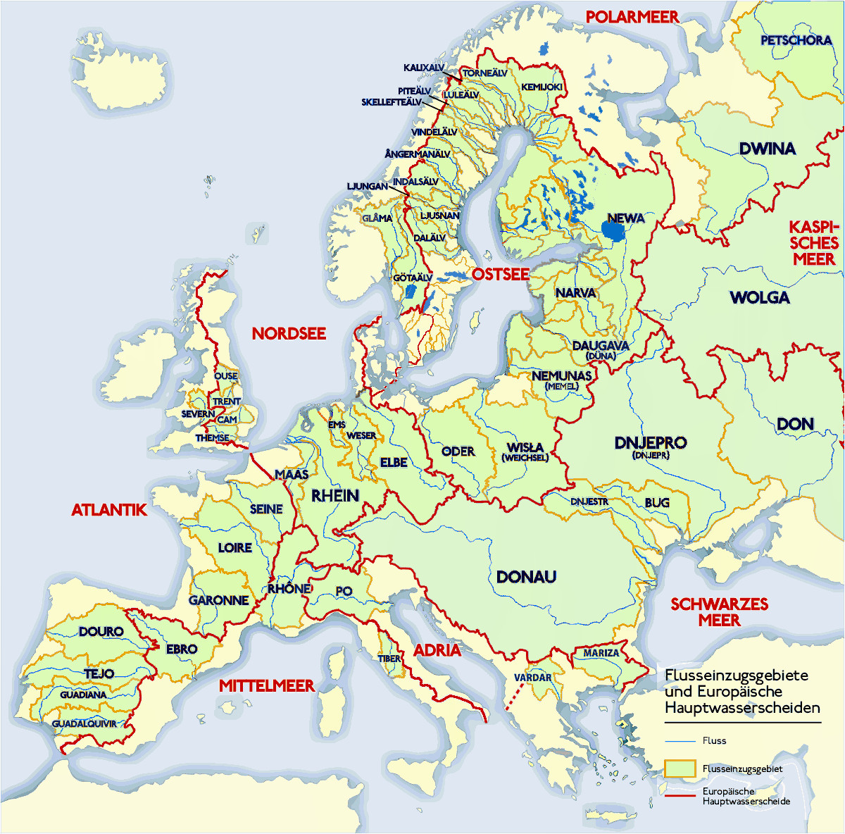 Europe Major Rivers Map List Of Rivers Of Europe Wikipedia Of Europe Major Rivers Map 1 