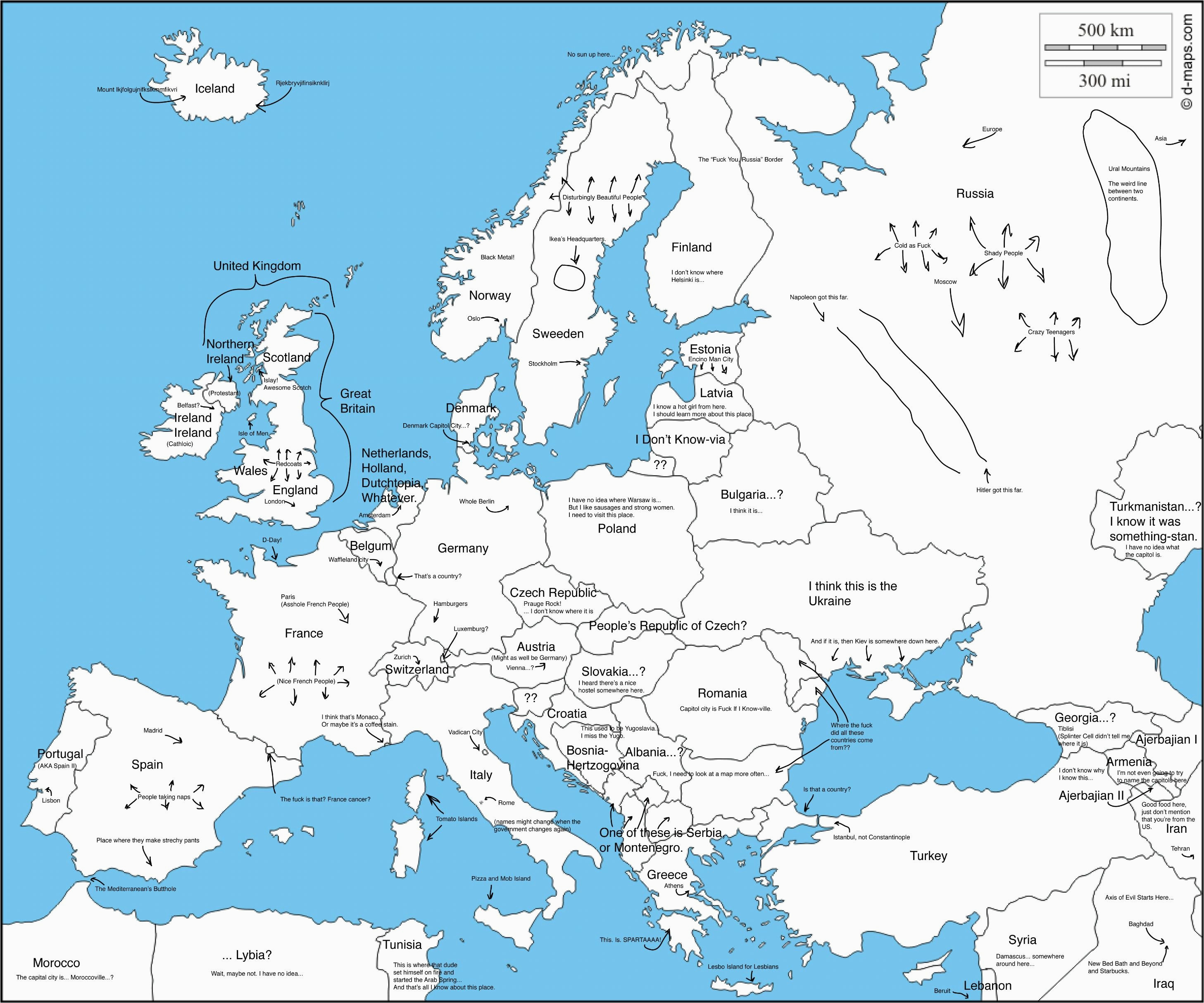 a map of europe with capital cities as labeled by an