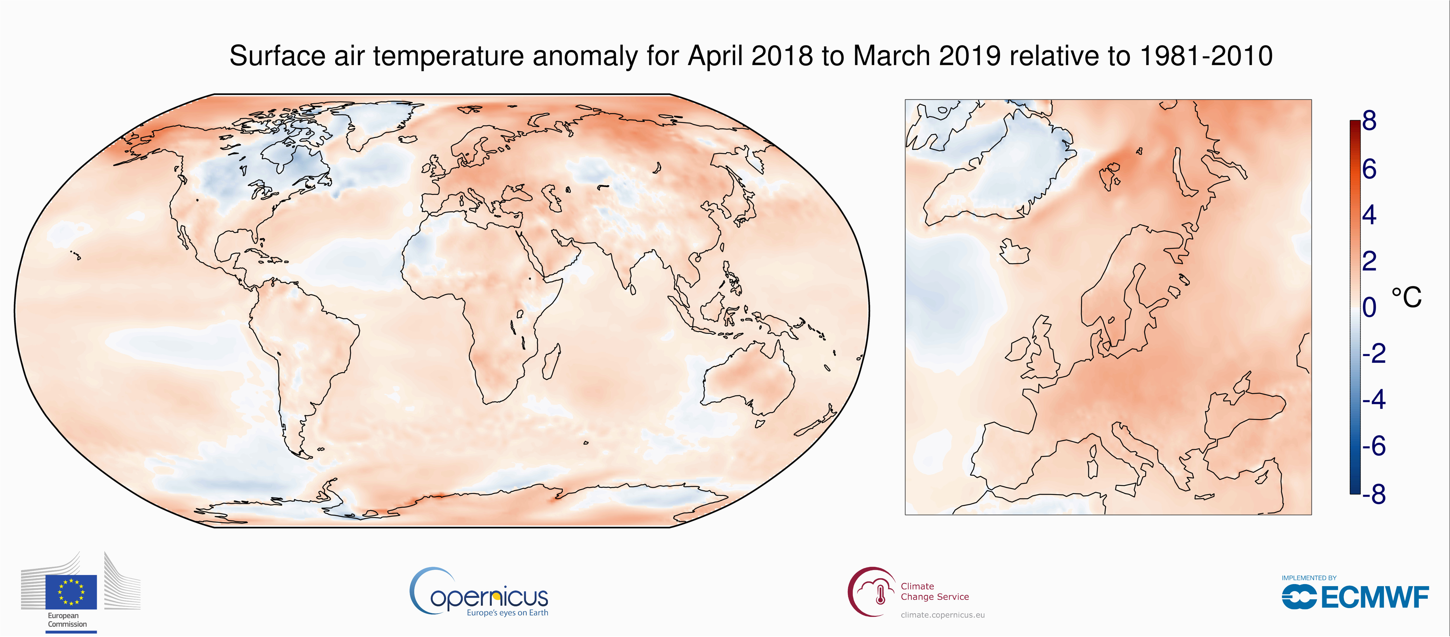 surface air temperature for march 2019 copernicus