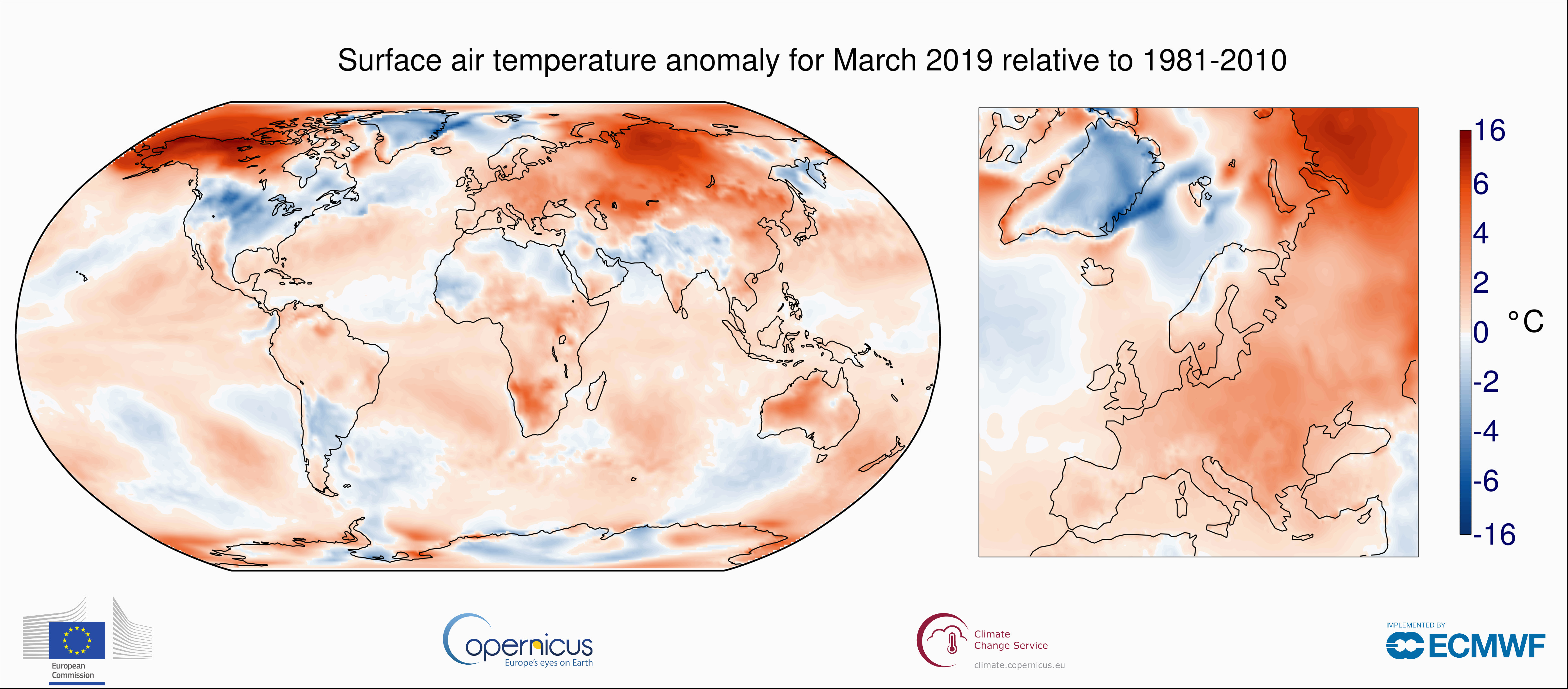 surface air temperature for march 2019 copernicus