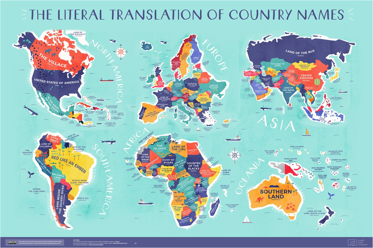 world map the literal translation of country names