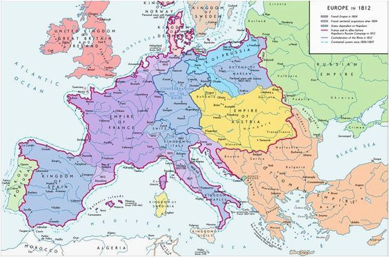 a map of europe in 1812 at the height of the napoleonic