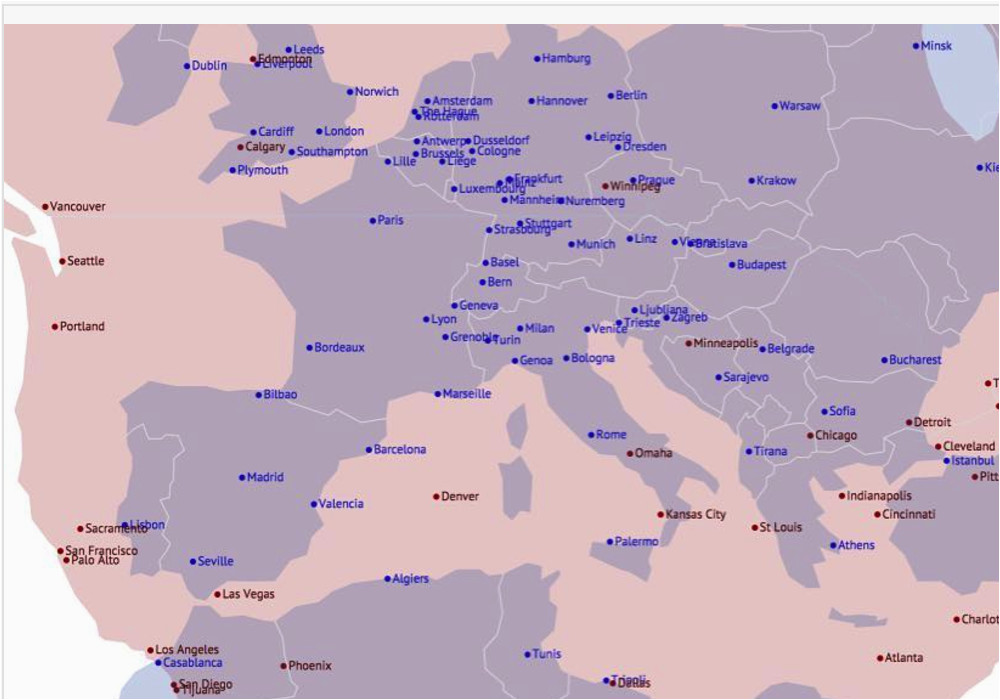 maps on the web european and na cities overlaid with