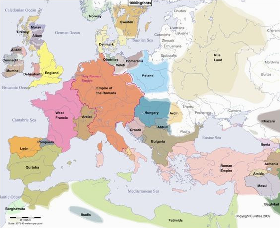 europe main map at the beginning of the year 1000 karte