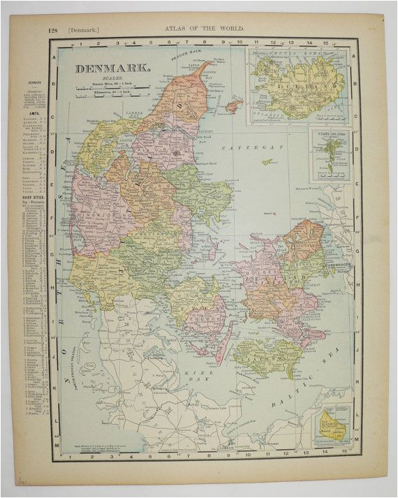vintage map of denmark 1901 antique map iceland european