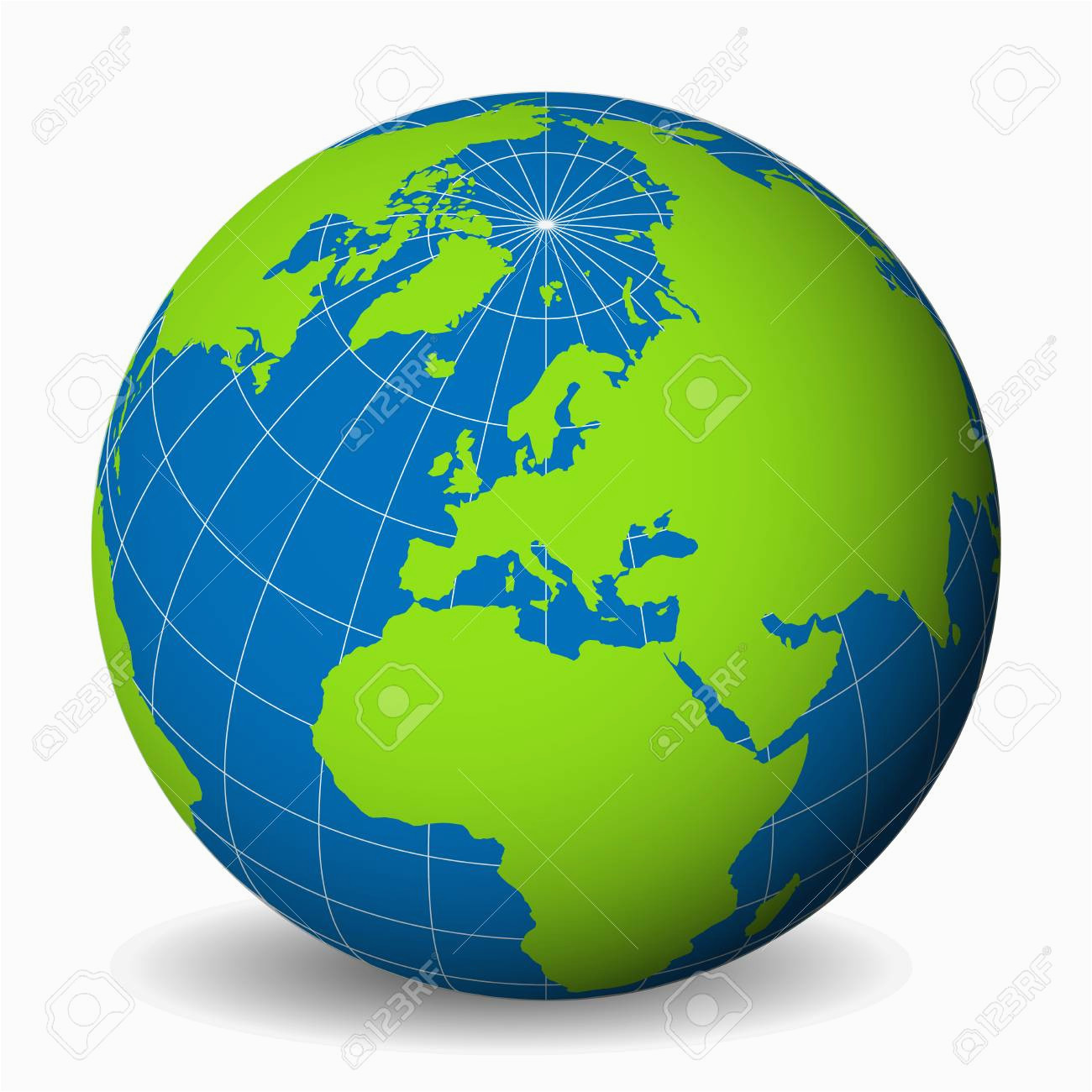earth globe with green world map and blue seas and oceans focused