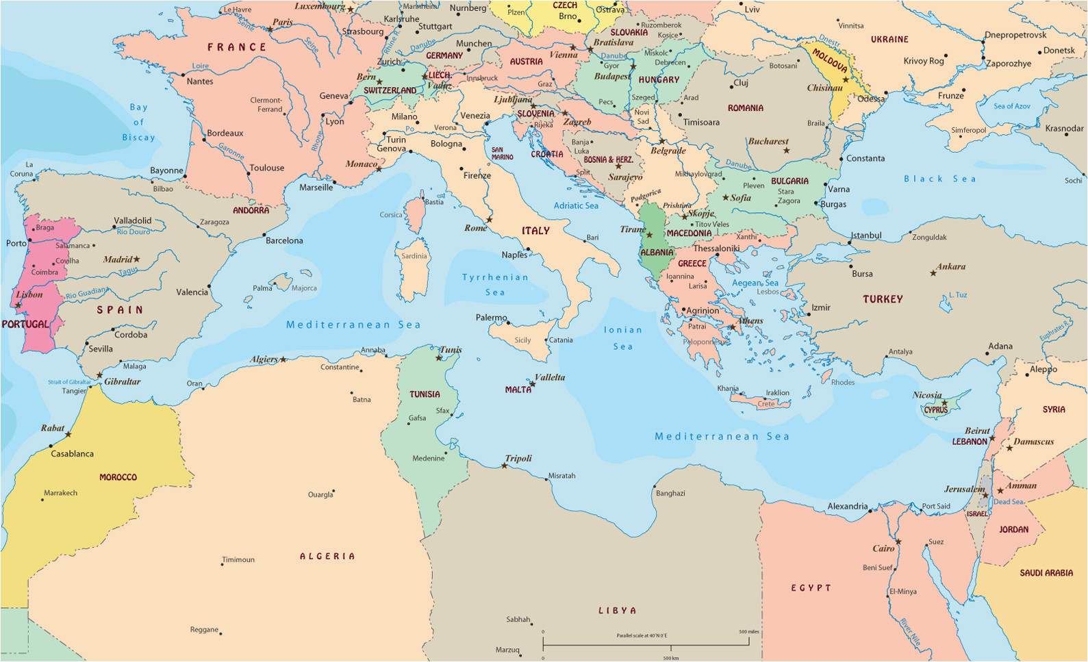political map of mediterranean sea region