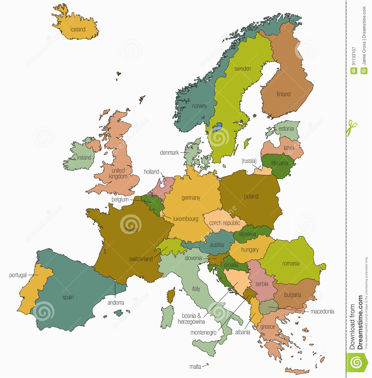 europe eu map with country names called out stock vector