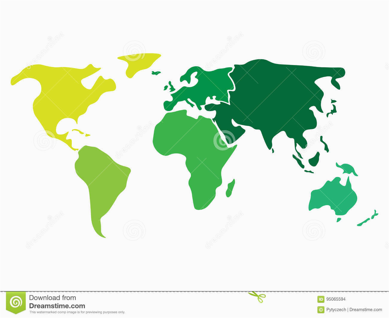 multicolored world map divided to six continents in