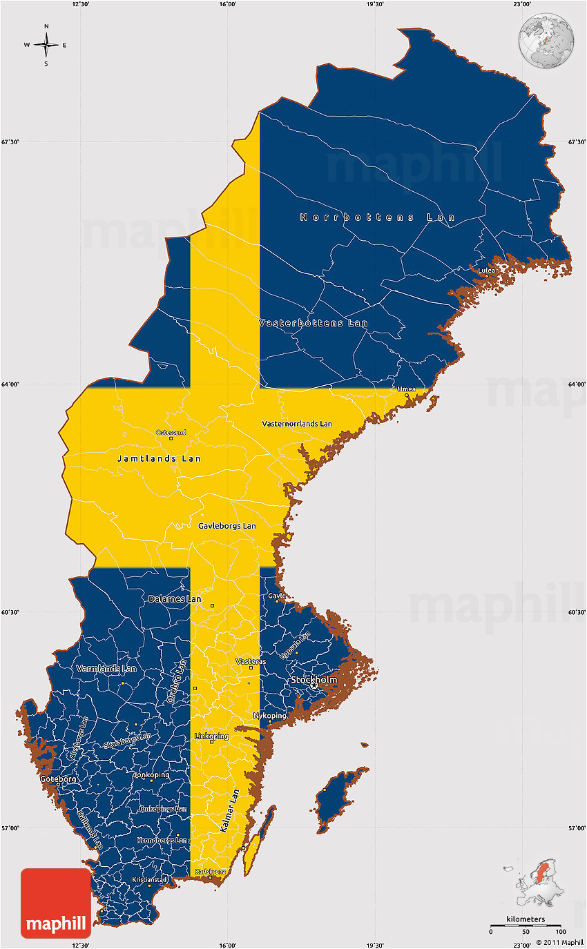 flag simple map of sweden