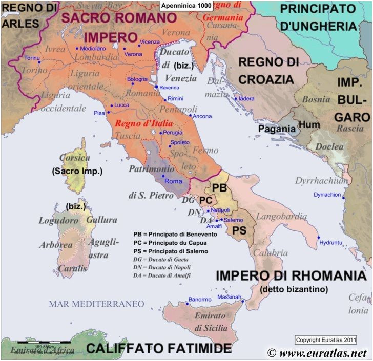 map of the apennine peninsula in the year 1000 world