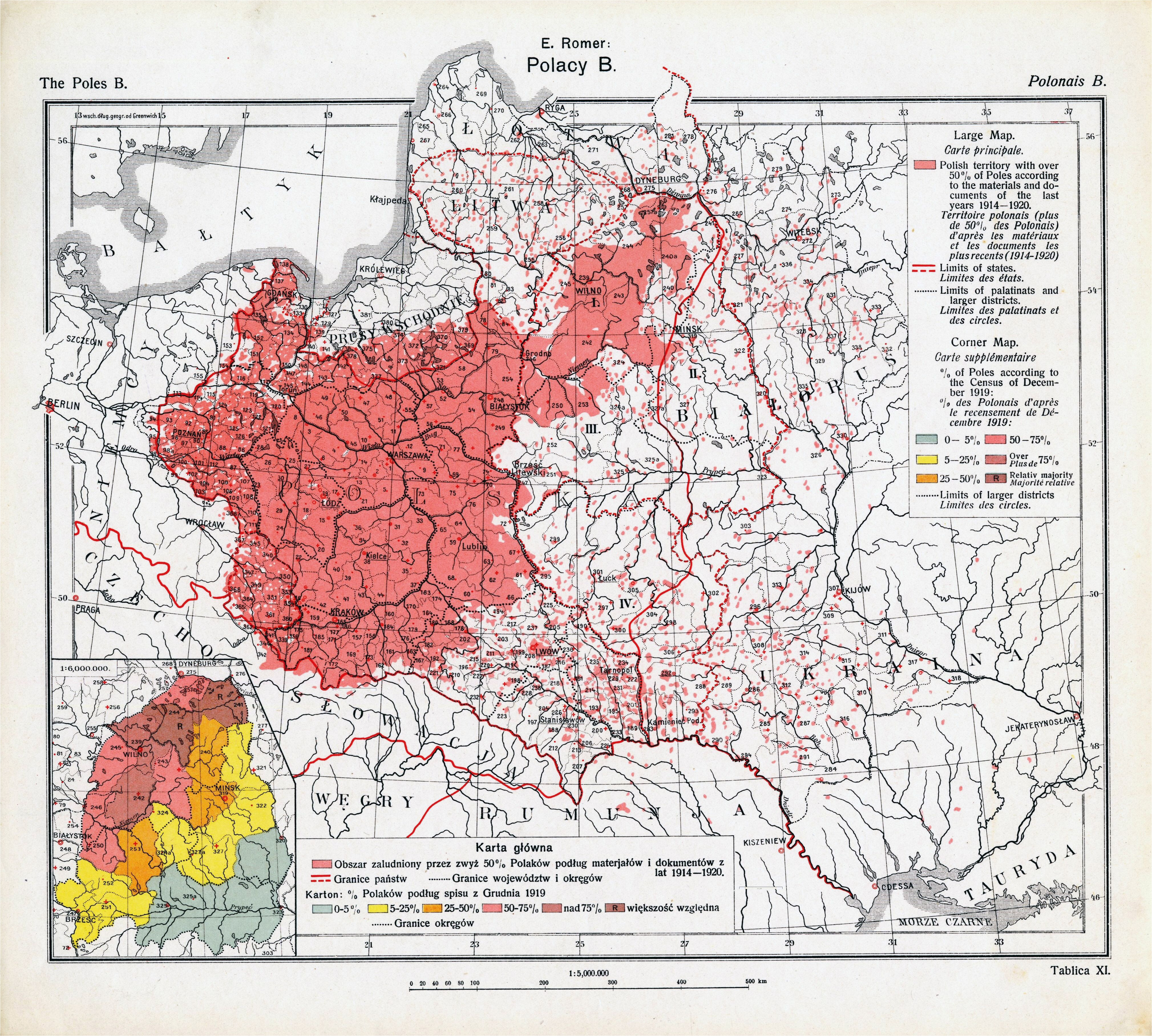 a 1921 map of polish majority areas in europe after the end
