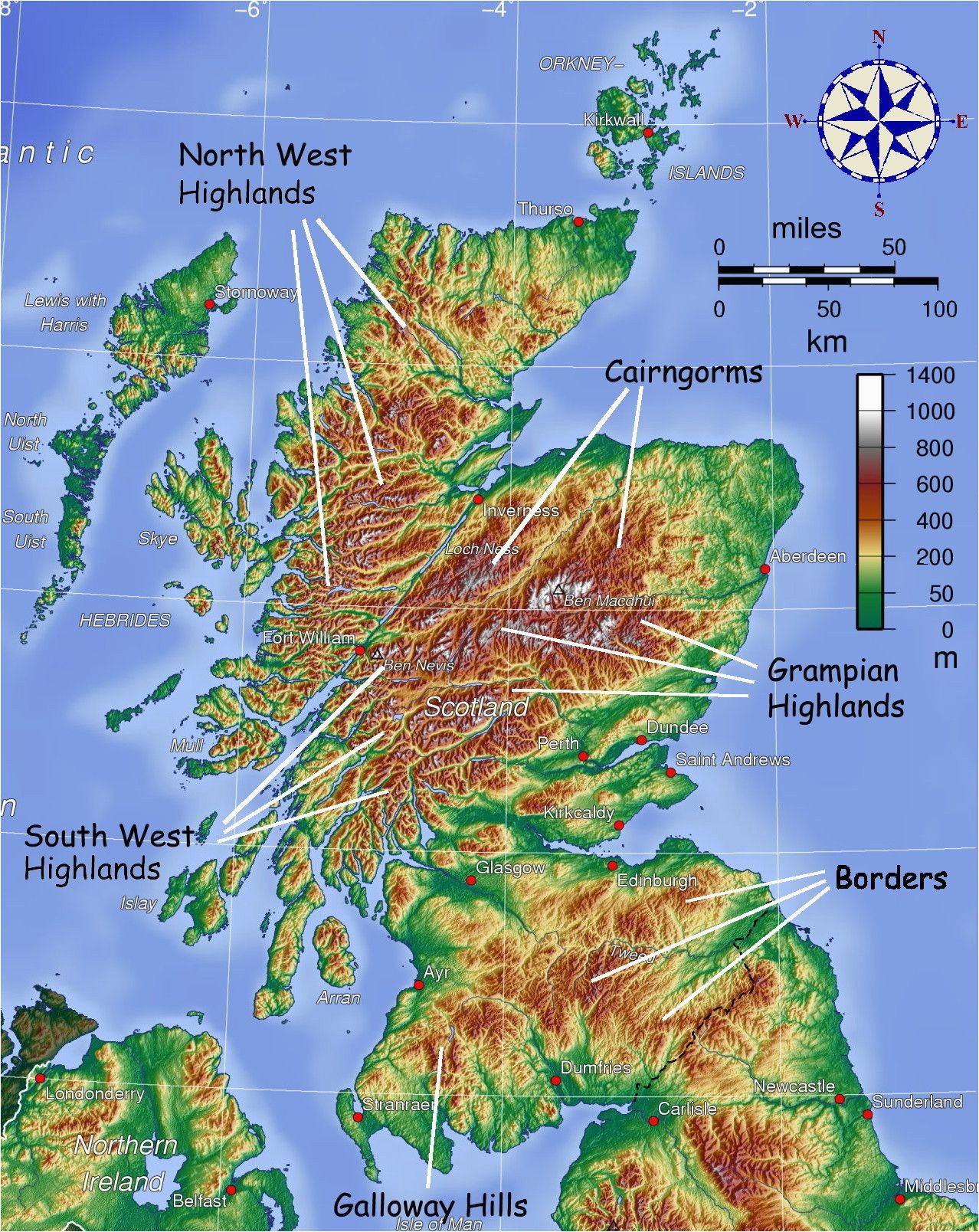 map showing mountainous areas of scotland maps map