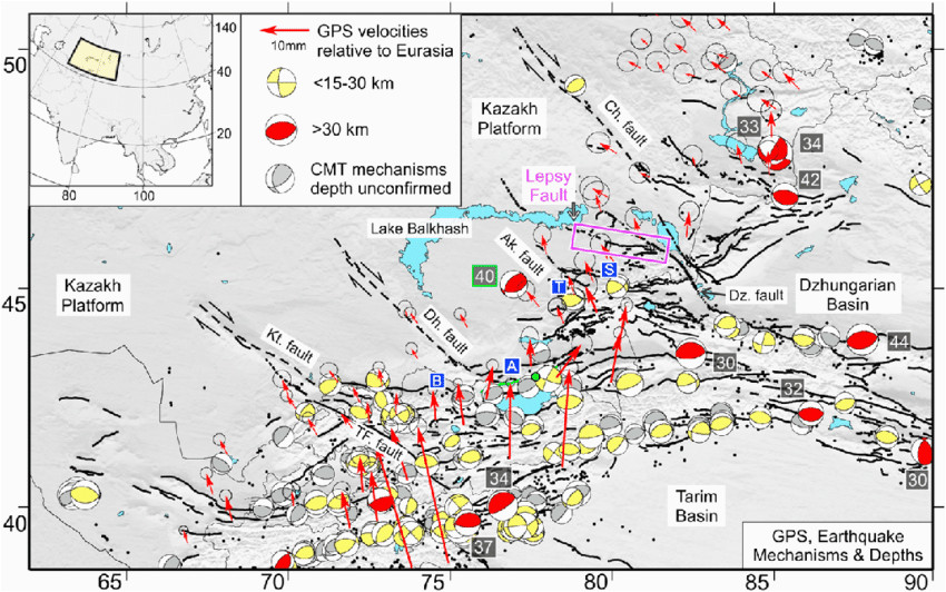 active faults earthquake mechanisms and centroid depths