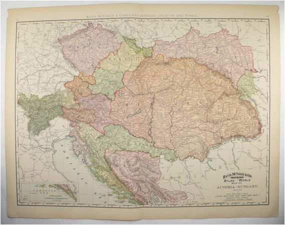 vintage large map austria hungary map 1896 antique map