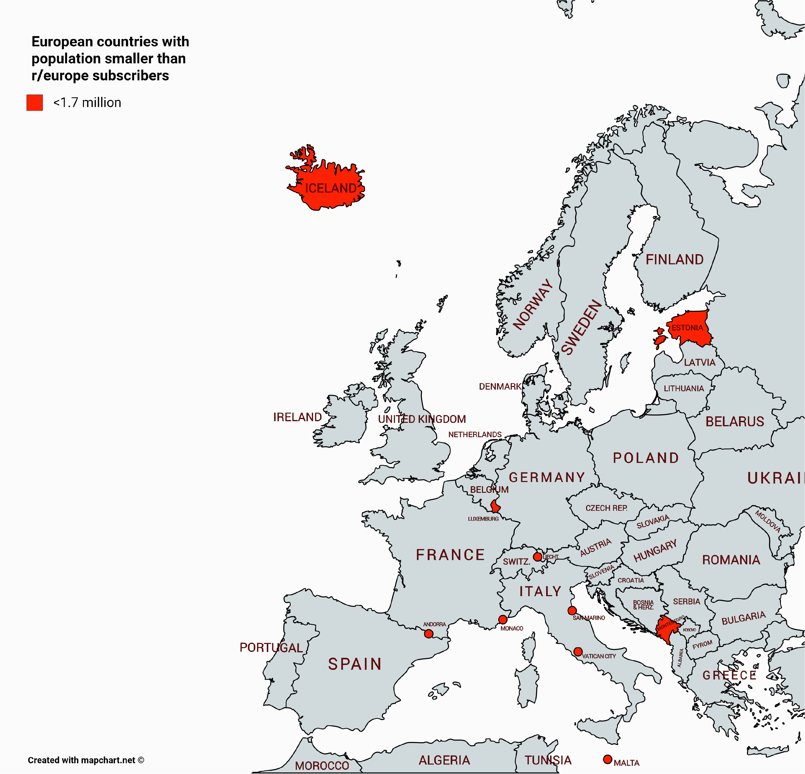 european countries with population smaller than r europe