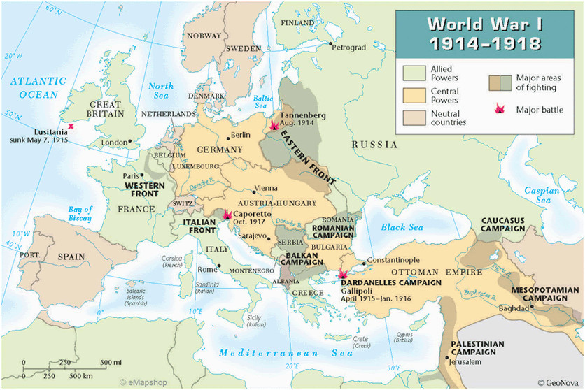 this map shows the fronts and major battles on the european