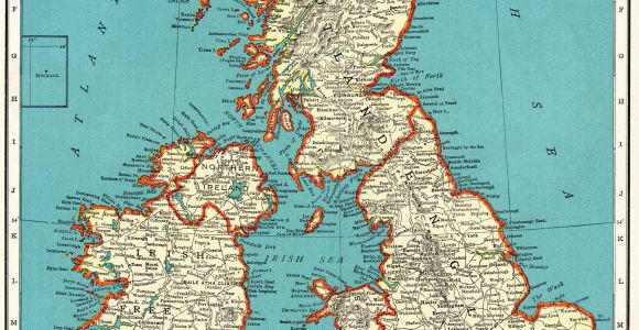 A4 Map Of England 1939 Antique British isles Map Vintage United Kingdom Map