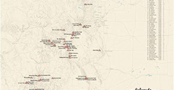 Colorado Fourteeners Map Amazon Com 58 Colorado 14ers Map 18×24 Poster Tan Posters Prints