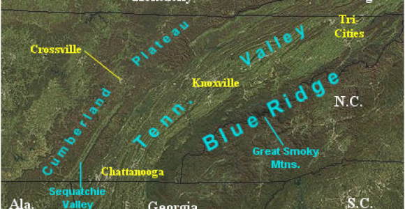 Crossville Tennessee Map Landform Map Of Tennessee Major Landforms Of East Tennessee