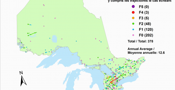 Environment Canada Weather Map Canadian National tornado Database Verified events 1980 2009