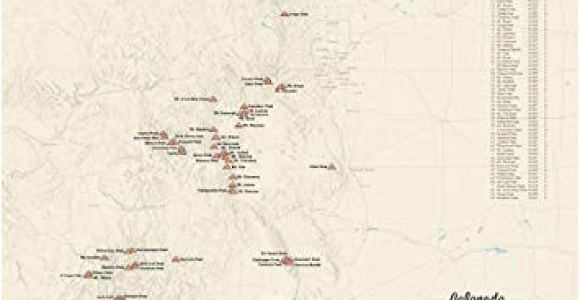 Fourteeners In Colorado Map Amazon Com 58 Colorado 14ers Map 18×24 Poster Tan Posters Prints