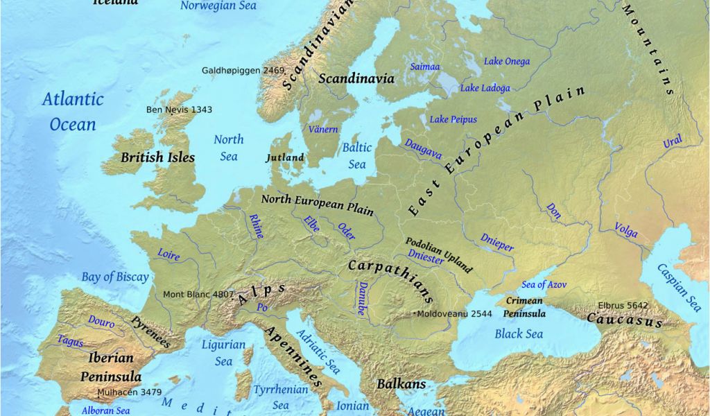 Labeled Physical Map Of Europe Europe Physical Features Map Casami ...