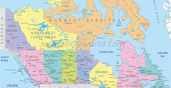 Labelled Map Of Canada Capitals and States Of Canada