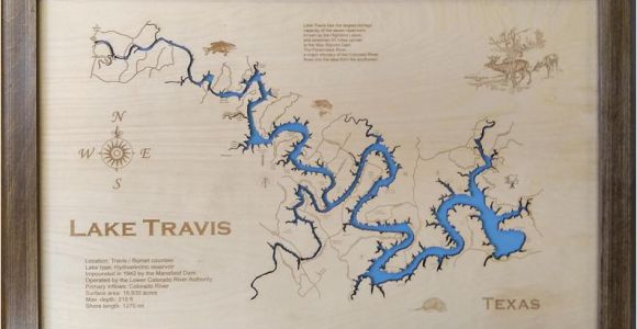 Lake Travis Texas Map Wood Laser Cut Map Of Lake Travis Tx topographical Engraved Etsy