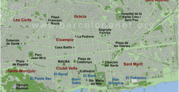 Map Of Barcelona Spain Neighborhoods Map Of Barcelona by District Neighborhoods tourist Map