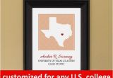 Map Of Colleges In Texas College Graduation Gift Personalized Present for Grad Any Us