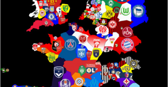 Map Of England Football Teams Map Of top Division Football Clubs In Major European Leagues