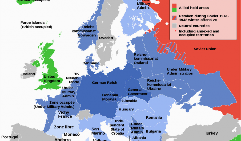 Map Of Europe 1942 German Occupied Europe Wikipedia World War Ii World ...