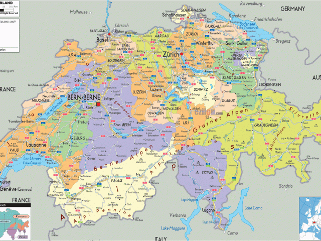 Map Of Europe and Switzerland Switzerland Political Map Switzerland Map ...