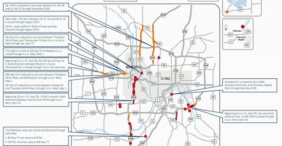 Minnesota Highway Construction Map Closures On I 35w Lane Reductions Throughout Metro area This Weekend