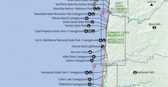 Oregon Coast State Parks Map Camping oregon Coast Map Secretmuseum