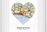 Sussex On Map Of England Brighton Map Heart Print Brighton Map Art Sussex Map