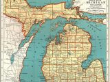 Where is Alpena Michigan On Map 1921 Vintage Michigan State Map Antique Map Of Michigan Gallery Wall