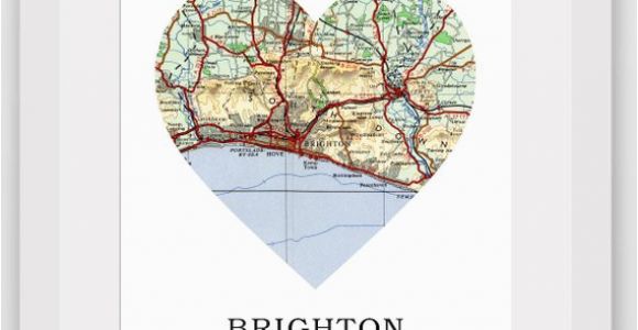 Where is Brighton England On the Map Brighton Map Heart Print Brighton Map Art Sussex Map